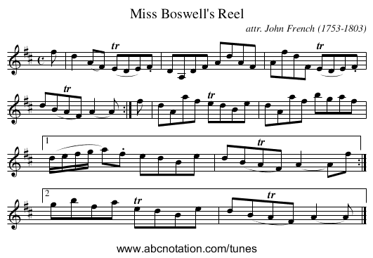 Miss Boswell's Reel - staff notation