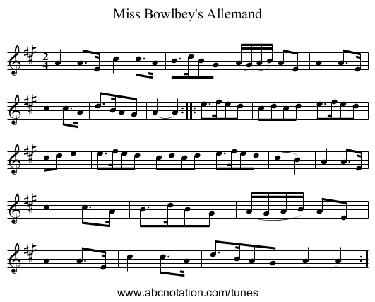 Miss Bowlbey's Allemand - staff notation