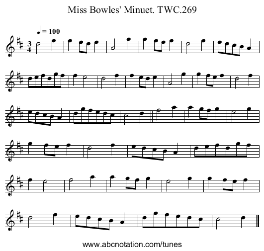 Miss Bowles' Minuet. TWC.269 - staff notation