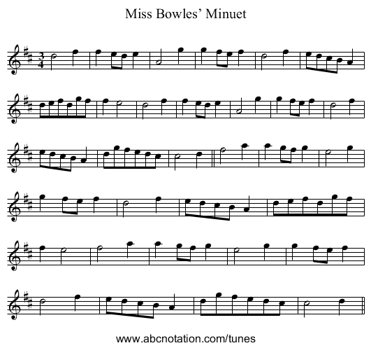 Miss Bowles’ Minuet - staff notation