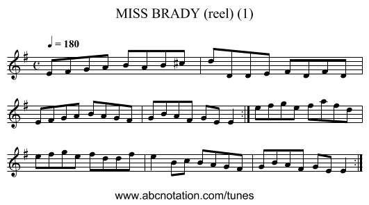 MISS BRADY (reel) (1) - staff notation