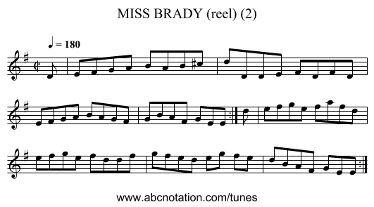 MISS BRADY (reel) (2) - staff notation