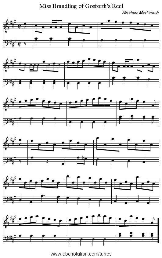 Miss Brandling of Gosforth's Reel - staff notation