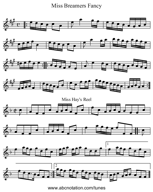 Miss Breamers Fancy - staff notation