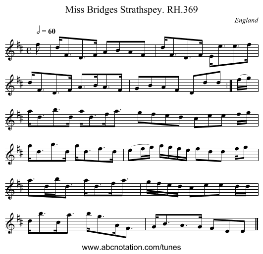 Miss Bridges Strathspey. RH.369 - staff notation
