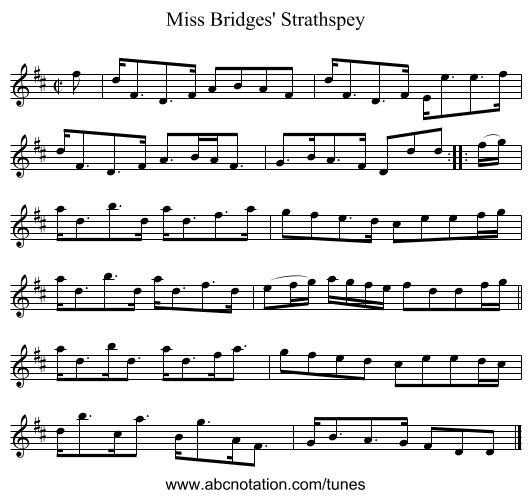 Miss Bridges' Strathspey - staff notation
