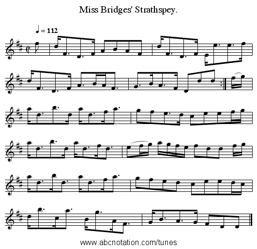 Miss Bridges' Strathspey. - staff notation