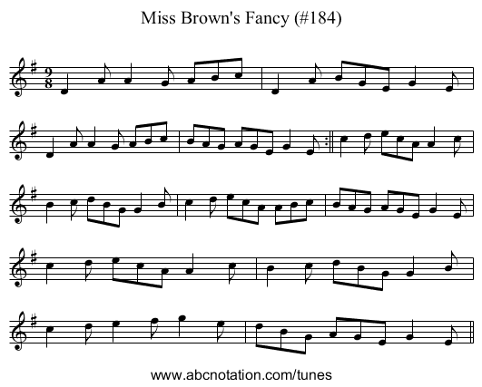 Miss Brown's Fancy (#184) - staff notation