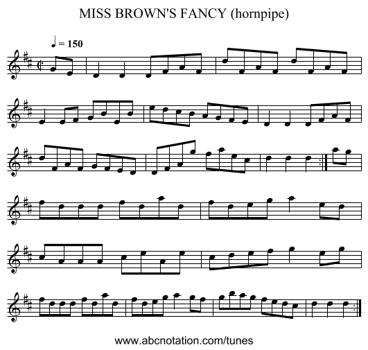 MISS BROWN'S FANCY (hornpipe) - staff notation