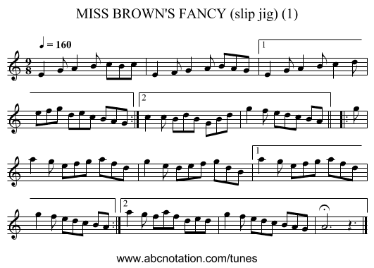 MISS BROWN'S FANCY (slip jig) (1) - staff notation