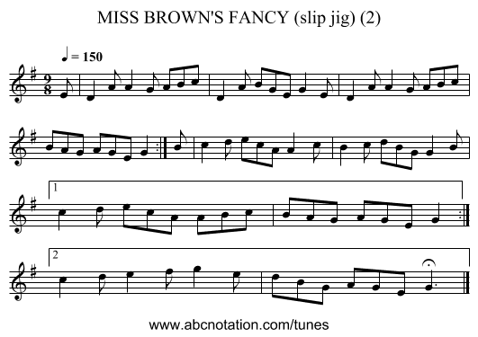 MISS BROWN'S FANCY (slip jig) (2) - staff notation