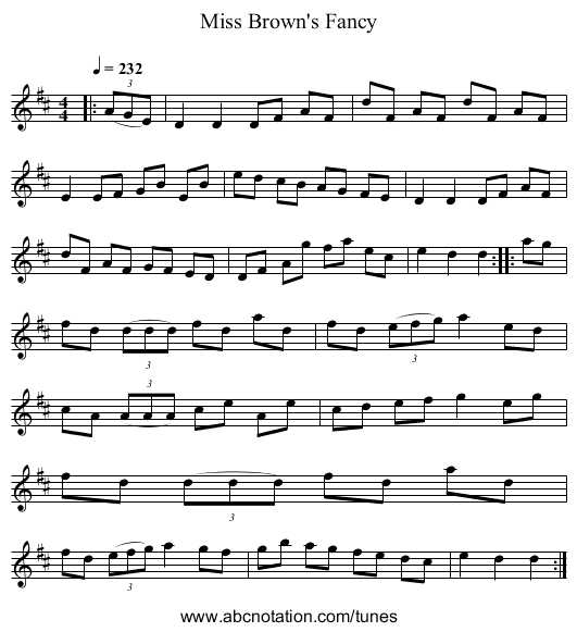 Miss Brown's Fancy - staff notation