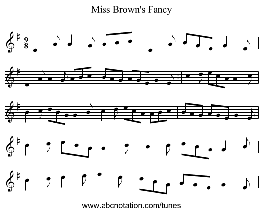 Miss Brown's Fancy - staff notation