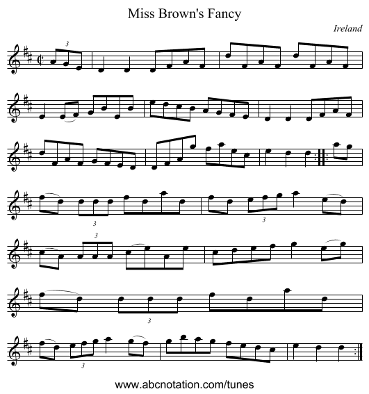 Miss Brown's Fancy - staff notation