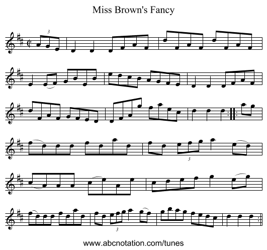 Miss Brown's Fancy - staff notation