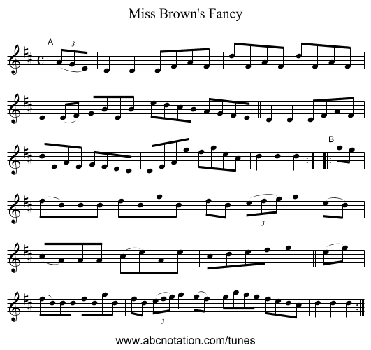 Miss Brown's Fancy - staff notation