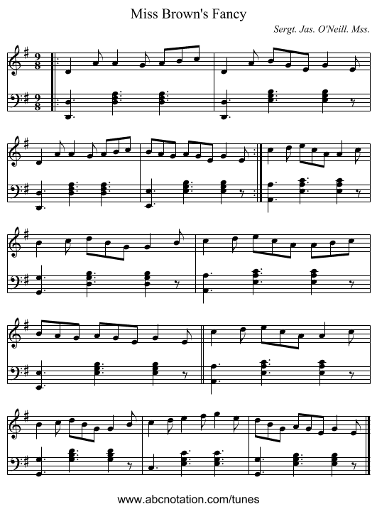 Miss Brown's Fancy - staff notation