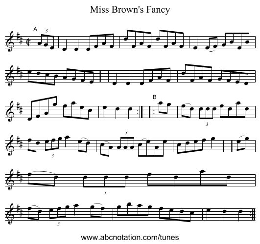 Miss Brown's Fancy - staff notation