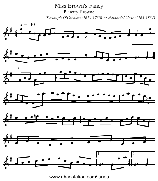Miss Brown's Fancy - staff notation