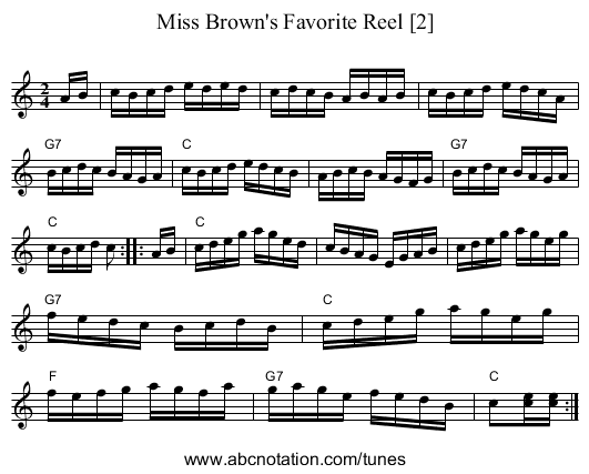 Miss Brown's Favorite Reel [2] - staff notation