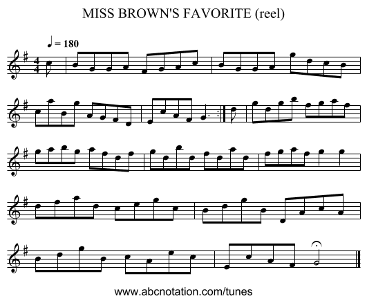 MISS BROWN'S FAVORITE (reel) - staff notation