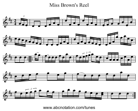Miss Brown's Reel - staff notation
