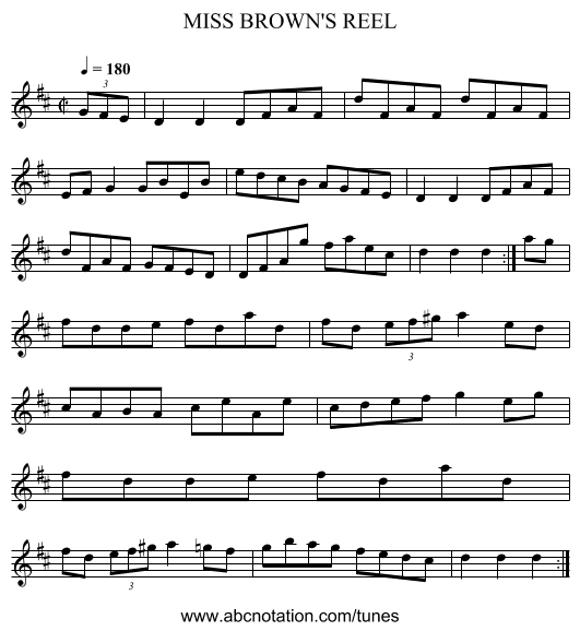 MISS BROWN'S REEL - staff notation