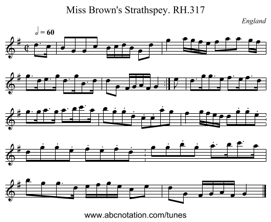 Miss Brown's Strathspey. RH.317 - staff notation