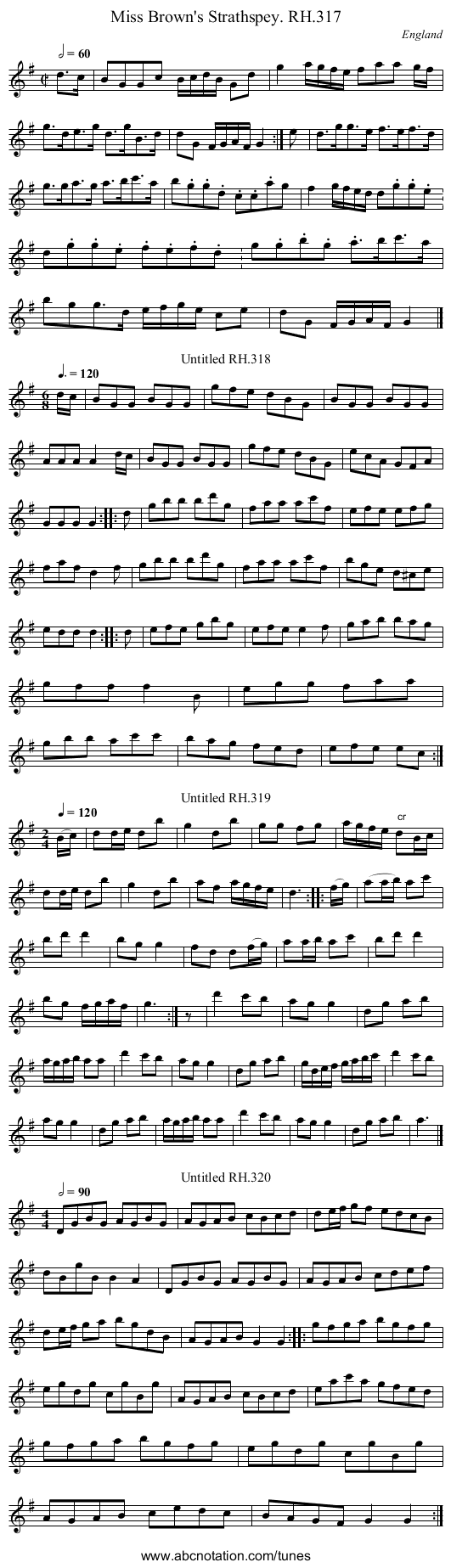 Miss Brown's Strathspey. RH.317 - staff notation