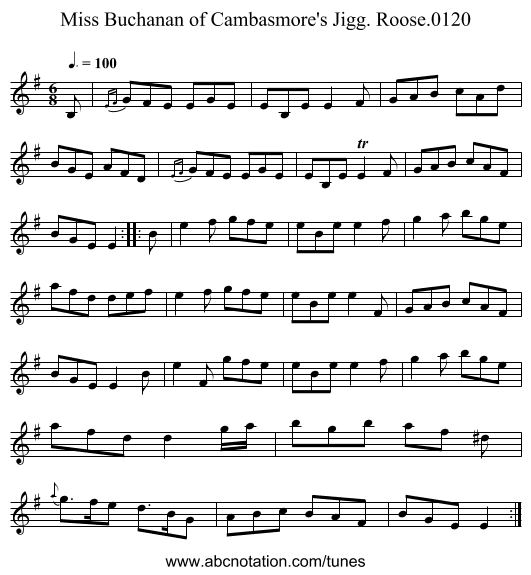 Miss Buchanan of Cambasmore's Jigg. Roose.0120 - staff notation