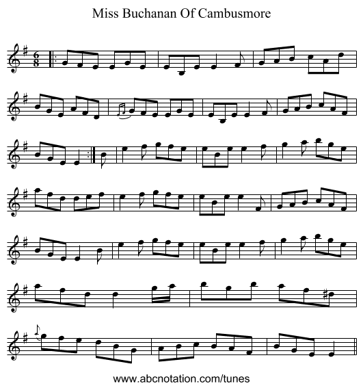 Miss Buchanan Of Cambusmore - staff notation
