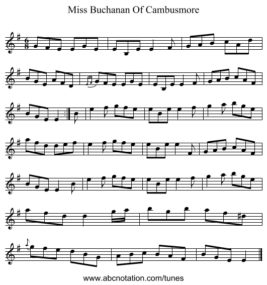 Miss Buchanan Of Cambusmore - staff notation