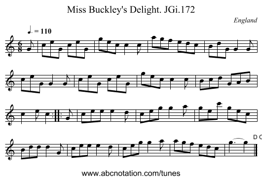 Miss Buckley's Delight. JGi.172 - staff notation