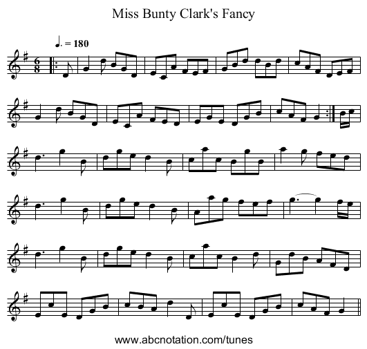 Miss Bunty Clark's Fancy - staff notation