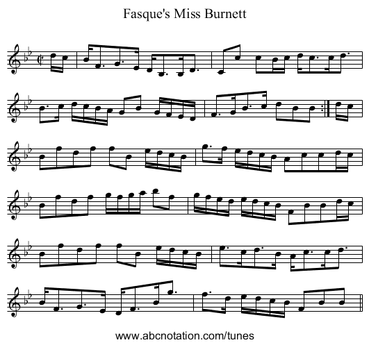 Miss Burnett, Fasque's - staff notation