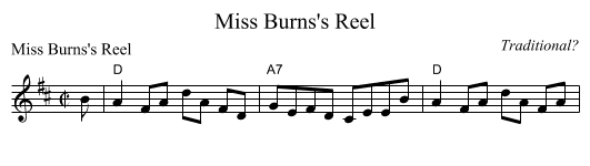 Miss Burns's Reel - staff notation