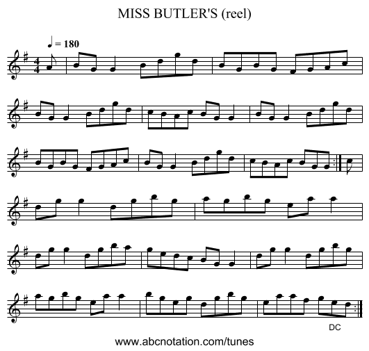 MISS BUTLER'S (reel) - staff notation