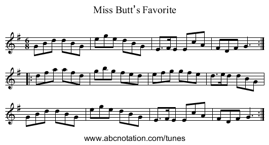 Miss Butt’s Favorite - staff notation