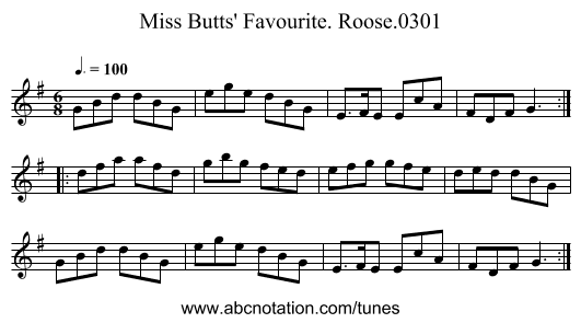 Miss Butts' Favourite. Roose.0301 - staff notation