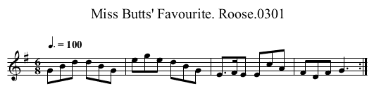 Miss Butts' Favourite. Roose.0301 - staff notation