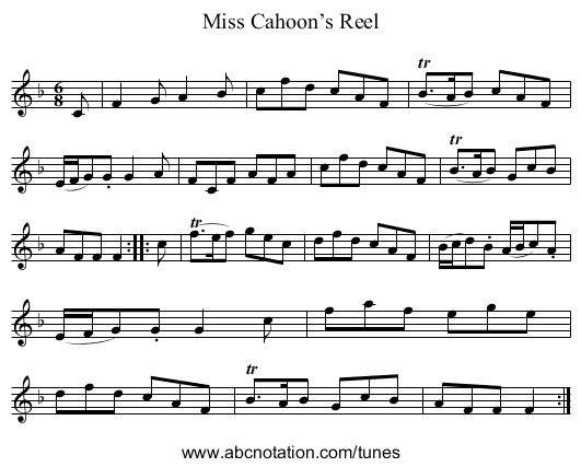 Miss Cahoon’s Reel - staff notation