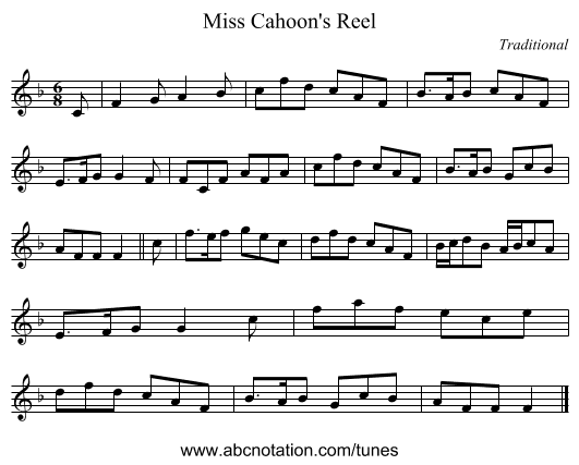 Miss Cahoon's Reel - staff notation