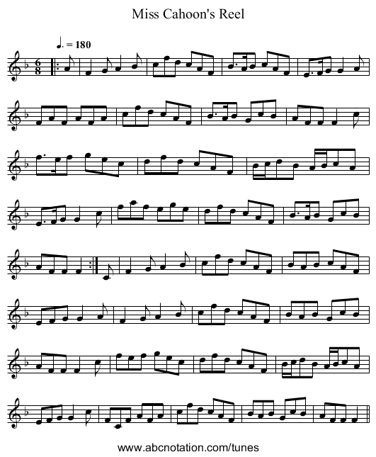 Miss Cahoon's Reel - staff notation