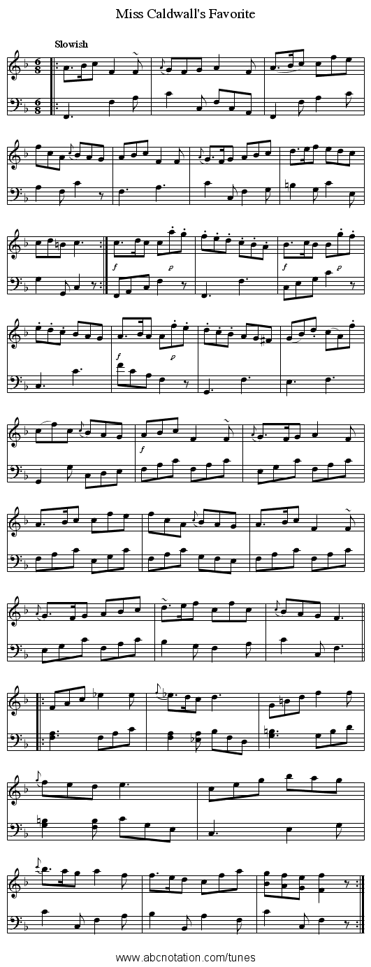 Miss Caldwall's Favorite - staff notation