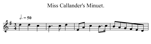 Miss Callander's Minuet. - staff notation