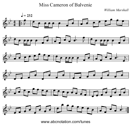 Miss Cameron of Balvenie - staff notation