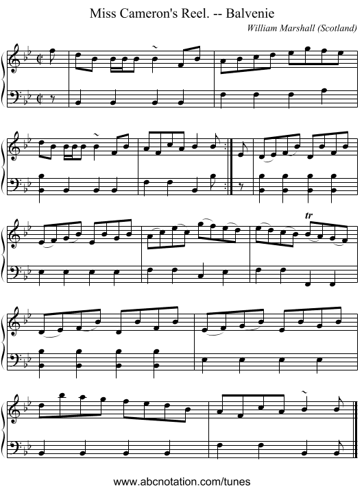 Miss Cameron's Reel. -- Balvenie - staff notation
