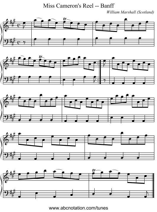 Miss Cameron's Reel -- Banff - staff notation