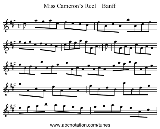 Miss Cameron’s Reel—Banff - staff notation