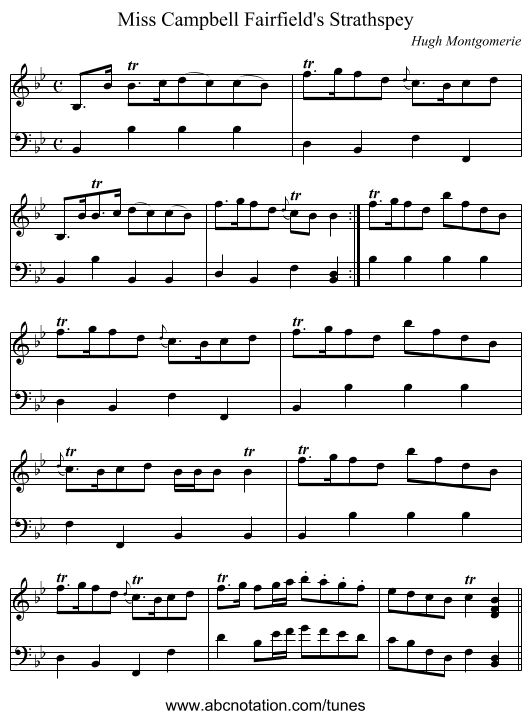 Miss Campbell Fairfield's Strathspey - staff notation